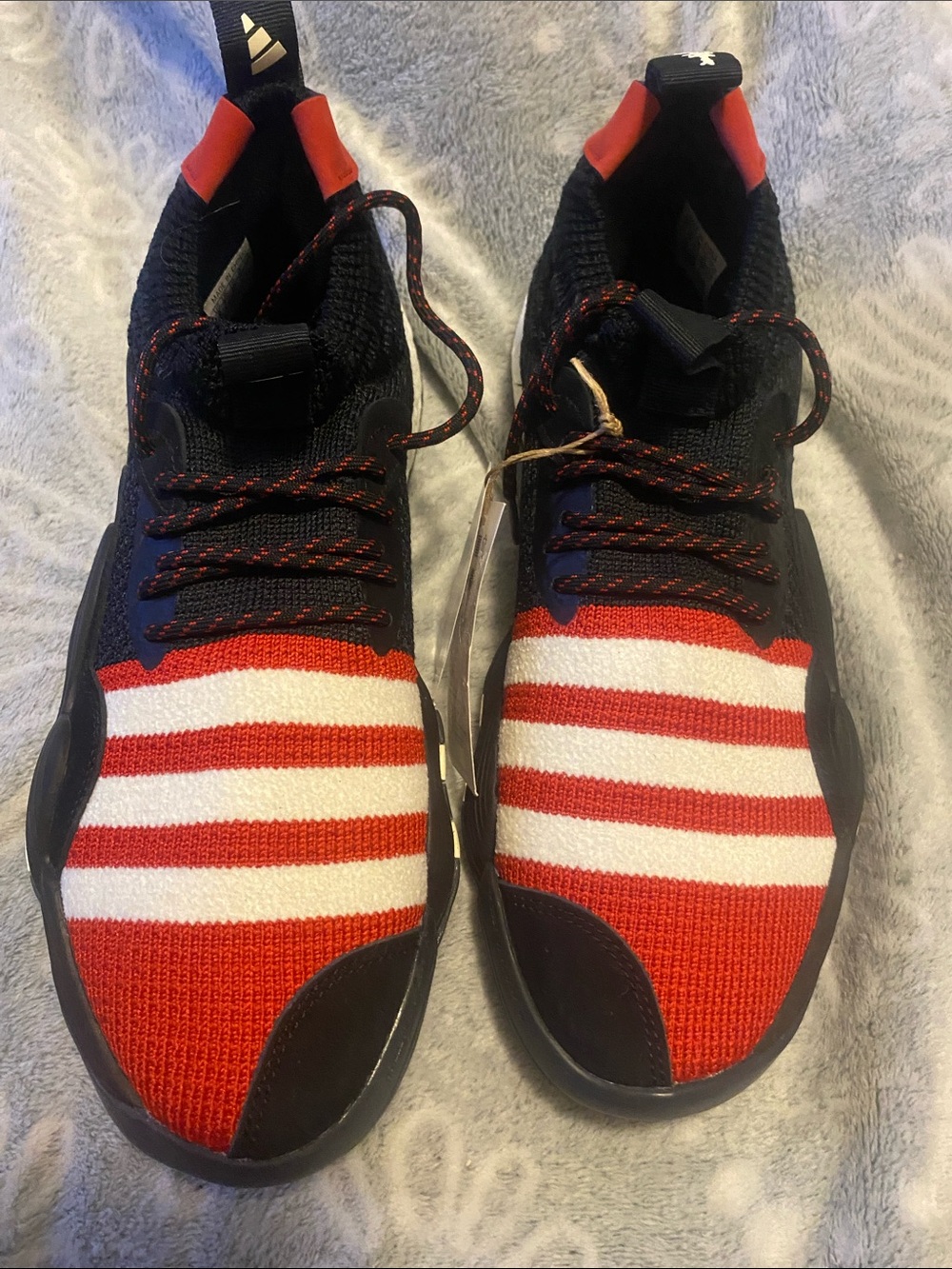Adidas Trae Young 2 Men's/ Women’s Red, White & Black Striped Athletic Sneakers